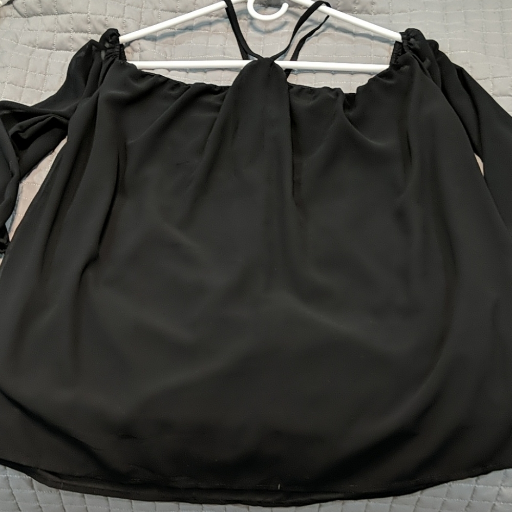 Black off shoulder sheer blouse